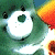 A pixelated animated contact sheet showing two frames of a Care Bear character with rainbow-colored mane against a dark green background with "Original Icons .com" text.