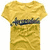 Yellow T-shirt with blue text, black T-shirt with blue text, seagull silhouette, Apple logo, moose silhouette, and gray rectangle.