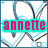 Two side-by-side frames show a pixelated background with blue and gray lines; the left frame has pink text 'annette' on cyan, while the right shows green '<3' on purple.