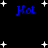 Blue text "Hot" appears four times on a black background with white stars, each instance positioned at different corners and midpoints of the frame.