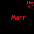Red pixelated heart symbol above two identical red pixelated 'Matt' text labels on a black background.