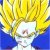 Static pixelated image of a character with spiky yellow hair and blue clothing against a blue background.