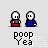 Pixel art of two cartoon figures in blue and red clothing with speech bubbles containing text like "FEELING," "PSP?", "YEAH.", "DOES YOURS", "DO THAT", "DISK THING?") and "GUESS SO..." over a gray background.