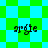 Green and cyan checkered background with four identical pixelated text instances reading 'argie' in black serif font.