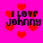 Pixelated text 'I LOVE JOHNNY' repeated four times on a bright pink background with scattered red heart shapes.