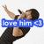 A person in a black striped shirt holds a microphone, with one arm raised and text overlay reading 'love him <3' on the left side.