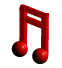 Red 3D musical eighth notes with rounded noteheads arranged in a on gray background, each note has stem and beam structure