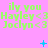 A static image with a bright pink background displays repeated green text and blue pixelated symbols in three horizontal