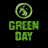 A 48x48 pixel animated buddy icon featuring a circular green logo with a stylized 'G' and the text "GREEN DAY" in bright green, displayed across three sampled frames on a black background with scattered white dots resembling stars.