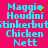 Pixelated text on bright pink background with cyan lettering and green particle effects on the right side of the text block.