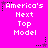 Pixelated text 'America's Next Top Model' on bright pink background with star and dot accents.