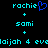 Pixelated cyan text and symbols on black background with one blue heart symbol, showing static display of names and numbers.