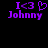 Purple pixelated text and symbols on black background, showing two side-by-side variations of 'I<3 Johnny' with one version including a heart symbol.