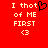 Red background with pixelated text "I thot of ME FIRST" and a heart symbol, with a second version showing the heart as a solid shape.
