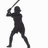 A pixelated image shows a black silhouette of a person holding a bat in a batting stance on a white background, with yellow text listing names and phrases on a black background.
