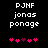 Pixelated text and heart symbols on black background with animation changing pink hearts' positions.