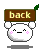 A 4-frame pixel art animation of a white cartoon character with pink cheeks holding a brown sign reading 'back' against a gray background, showing subtle facial expression changes across frames.