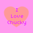 Four identical peach hearts on pink background with purple text "I Love Chucky" inside each heart.