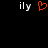 Pixelated text 'ily' flanks a red heart symbol on a black background.