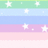 A static image with horizontal pastel stripes in green, light blue, dark blue, purple, and pink, featuring white star shapes scattered across the background.