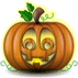 Animated contact sheet of 20 pumpkin icons arranged in a 5x4 grid, each showing subtle variations in carved facial expressions with glowing eyes and mouth.