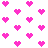pink pixelated hearts on a white background, with one heart fragment and two horizontal bar fragments visible among the full hearts