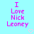 Pixelated text 'I Love Nick Leoney' in pink on light blue background with two pixel hearts below.