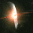 A 48x48 animated contact sheet showing two frames of a Battlestar Galactica-themed buddy icon with a spaceship and explosion effect against space backgrounds.