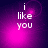 Pixelated text 'i like you' in white on a purple gradient background with shifting pink light effects.