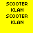 Pixelated text alternates between yellow and orange backgrounds with 'SCOOTER' and 'KLAN' repeating vertically in black block letters.