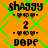 A static image with orange background and green diamond overlay, displaying repeated text elements including "shaggy," "2," and "dope" in black pixelated font