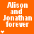 Orange background with white text "Alison and Jonathan forever" repeated across a , each instance accompanied by varying numbers of small white asterisks below the text