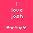 A static image with a bright pink background displays white pixelated text reading "i love josh" above two of five heart symbols, where the third symbol in each is light pink