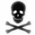 Two side-by-side pixelated skull and crossbones icons with inverted color schemes, one dark on light background, the other light on dark background.