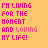 A static image displays repeated text 'I'M LIVING FOR THE MOMENT AND LOVING MY LIFE!' in pink pixelated font on a yellow background with scattered small hearts.