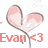 Pixelated pink broken heart with gray outline, white sparkles above, red text 'Evan <3' below on white background.