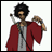 Pixelated character with afro hairstyle in red robe over gray shirt, holding white object, standing against white background with black text 'Anime IM' and 'com' on right.