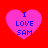 Four pink hearts on red background with blue text "I LOVE SAM" inside each heart.