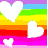 Animated contact sheet of a rainbow-striped icon with white and pink hearts, showing frame-by-frame changes in heart positions and one instance of blue text.