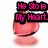 Pixelated image with pink heart, green dinosaur, and text overlays in multiple colors.