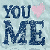 Two side-by-side pixelated text graphics display 'YOU ME' with heart symbols replacing the 'O' in YOU, one pink and one bright red.