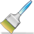 Pixelated brush icon with blue handle, white ferrule, and green-yellow bristles on gray background.