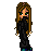 Pixel art contact sheet showing a female character with long brown hair in three frames, each displaying different facial expressions and text below the character.