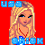 Pixel art icon of a blonde woman with blue eyes against red background, featuring "USA" text above and "CHICK" text below in blocky blue letters.