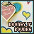 Pixelated heart-themed icon with 'DOONEY N' BOURKE' text, featuring pink, blue, and yellow hearts on a light background.