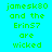 Pixelated green text on cyan and red backgrounds reads "jamesk30 and the Erin57 are wicked" in two distinct