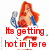 Pixelated image of a mermaid with long red hair and blue tail, holding an anchor, above red text reading "Its getting hot in here" on white background.