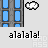 Pixel art animation showing a white airplane flying past gray buildings with blue windows, then firing red missiles that explode into orange fireballs.