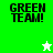 Green and white pixelated with 'GREEN TEAM!' text and star symbols changing color between frames