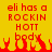 Yellow background with red pixelated text reading 'eli has a ROCKIN HOTT body' and animated flames at the bottom.